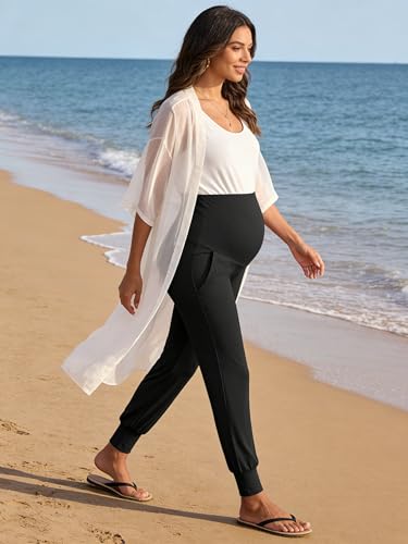 Image of fitglam Women's Maternity Pants Over Belly Lounge Pajamas Clothes Pregnancy Must Haves Joggers with Pockets