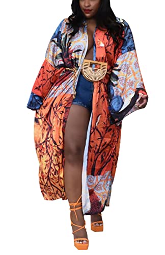 Image of Kimono Cardigan for Women Long Boho Satin Kimono Robes Plus Size Open Front Beach Swimsuit Cover Ups Lightweight Duster