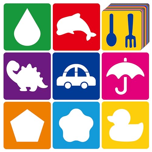 24 Piece Stencils for Kids Stencils for Painting Sidewalk Chalk Stencil Outdoor Garden Themed Stencil Kids Style Collection (5 in-Simple)