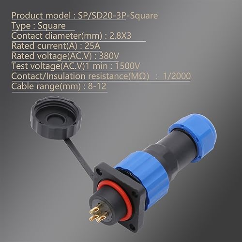 Conector aviación SP20 impermeable con aislamiento para panel cuadrado SD20 5