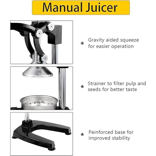 Exprimidor manual de frutas, extractor de jugo extraíble de acero inoxidable y hierro fundido resistente, exprimidor de cítricos profesional con base antideslizante, filtro antiobstrucción, para jugo