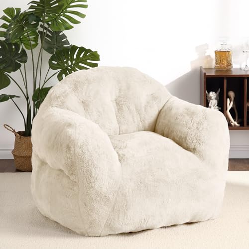 Image of GarveeHome Bean Bag Chair, 39 inch Bean Bag Chairs for Adults Kids, Soft Beanbag Chair with Filler Included, High-Density Foam Bean Bag Sofa Chair with Armrests for Reading, Beige
