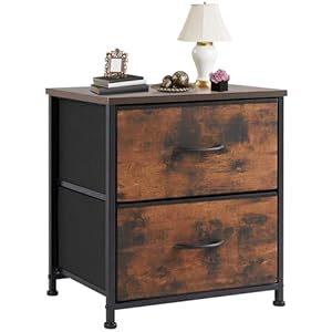 DUMOS Nightstand Small Dresser with 2 Fabric Drawers Side Bedroom End Table Kids Bedside Storage Furniture for 20 inch Tall Night Stand for Closet, Entryway, College Dorm, Rustic Brown