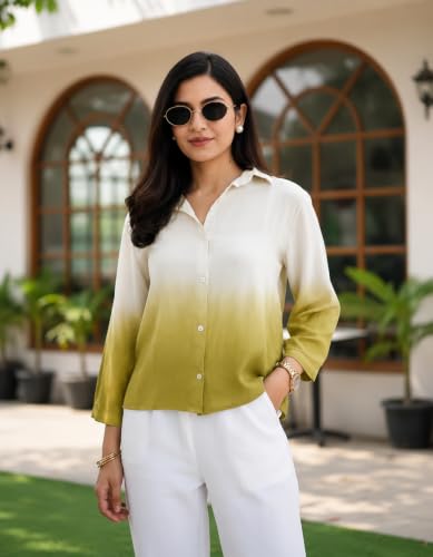Image of Women's Ombre Pink Casual Shirt for Women | Full Sleeve Stylish Western Top | Soft Regular Fit Button Down Shirt for Girls & Women