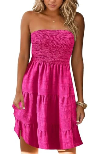 Image of AIMITAG American Flag Smocked Strapless Mini Dress Womens Flag Stars Vertical Striped Ruffled Tube Top Dress Beach Sundress