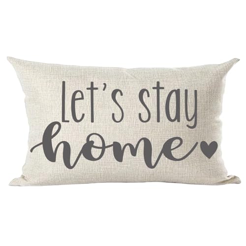 Ramirar Grey Word Art Quote Let's Stay Home Love Gift for Family Lover Decorative Lumbar Throw Pillow Cover Case Home Living Room Bed Sofa Car Cotton Linen Rectangular 12 x 20 Inches