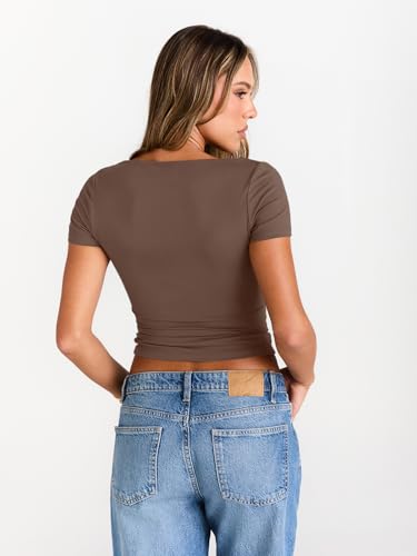 Image of Trendy Queen Womens Boat Neck Tops Short Sleeve Shirts | Compression Basic Tops,Y2K Aesthetic Slim Fit,Professional Business Casual, Polished Teacher Outfits