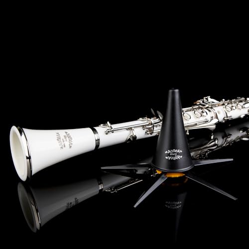 Image of Glory GLYCLAWH Professional Ebonite Bb Clarinet with 10 Reeds, Stand, Hard Case, Cleaning Cloth, Mouthpiece Brush and Pad Brush,White /Silver