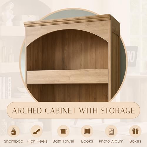 Image of IFBUY 76 inch Tall 3 Drawers Arched Bathroom Storage Cabinet, Natural
