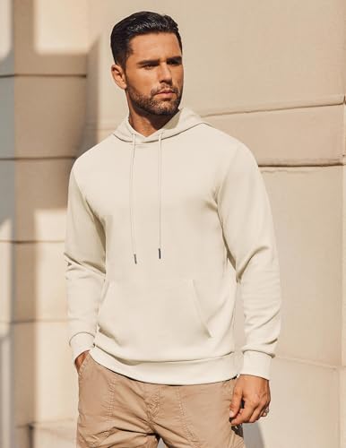 Coofandy Men'S Pullover Hoodies Plaid Jacquard Long Sleeve Drawstring Hipster Casual Hooded Sweatshirts With Kanga Pockets Beige thumb #1