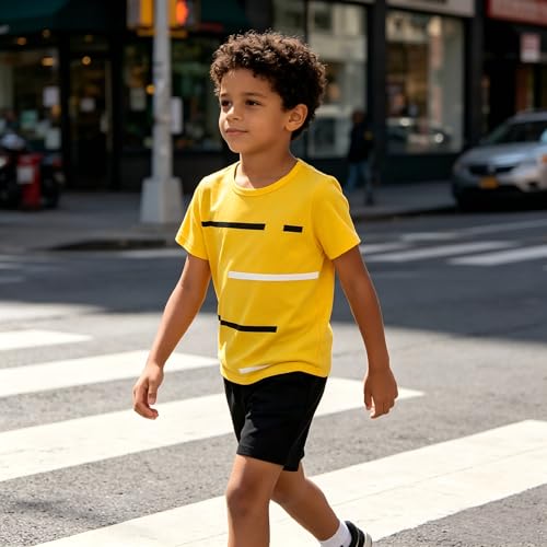 Image of 4-8T Toddler Boys 2-Piece Summer Casual Outfit Striped Print Short Sleeve T-Shirt & Shorts Set