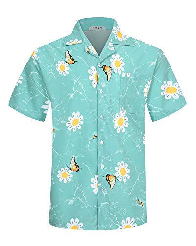 zeetoo Hawaiian Shirts for Men Button Down Short Sleeve Tropical Shirts Lightweight Aloha Shirt Quick Dry Green