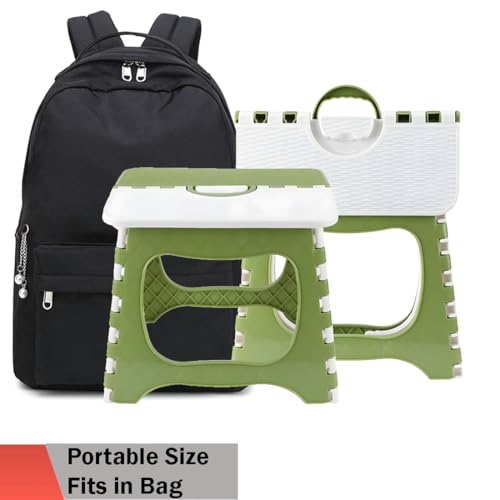 Image of Slim Portable Folding Stool Lightweight Non-Slip Plastic Step Stool with Carry Handle - Foldable, Portable & Space-Saving Design