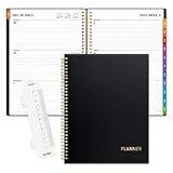 SUNEE 2025 Weekly and Monthly Planner - from January 2025 - December 2025, 8.5'x11' Daily Agenda Planner with Monthly Tab, Flexible Cover, Note Pages, Pockets, Bookmark, Spiral Binding, Black