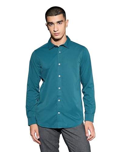 Image of TECHNOSPORT Men's Polyester Slim Fit Solid Casual Shirt with Ts Lytra