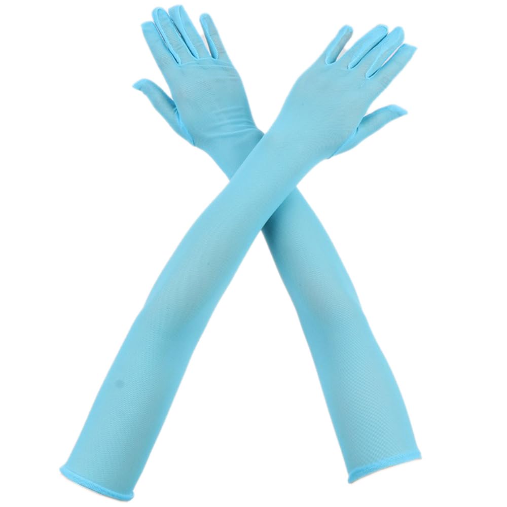 Lange Handschuhe Damen,Tüll Handschuhe,Ellbogenlänge Netzhandschuhe für Mädchen,Opernparty Handschuhe,für Hochzeit,Karneval,Mottoparty,Cosplay,Performance,Tanz,Abschlussball Kostümzubehör,Hellblau Fashion