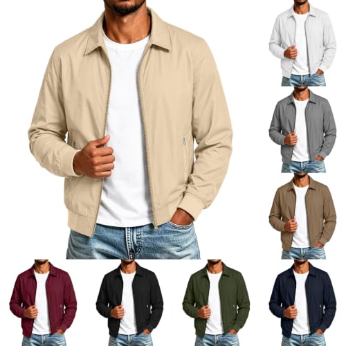 Windbreaker Jackets for Men Collared Full Zip Bomber Coat Pockets - image 1