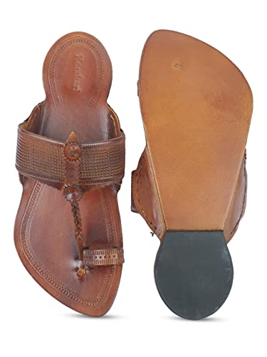 Image of KORAKARI Men Kolhapuri Chappal Handcrafted Sandal Smooth and Comfortable Flip Flops Slipper Stylish Anti Slip Design Genuine Leather Traditional Footwear.