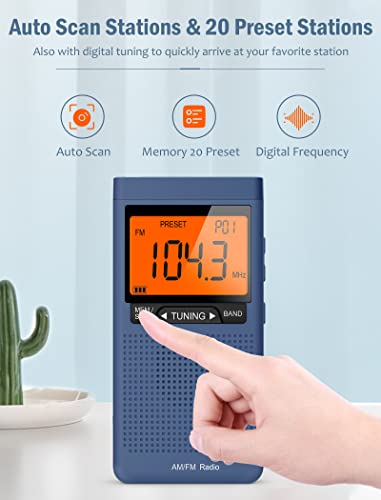 Am Fm Portable Radio,Pocket Radio With Best Reception,Transistor Radio With Big Digital Screen, Sleep Timer,Stereo Earphone Jack, And Alarm Clock Operated By 2 Aaa Batteries For Jogging, Walking(Blue) #TOP6