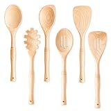 Gudamaye 6 PCS 12 inch Premium Hard Maple Wood Kitchen Utensils Set - Wooden Spoons for Cooking, Nonstick Cookware