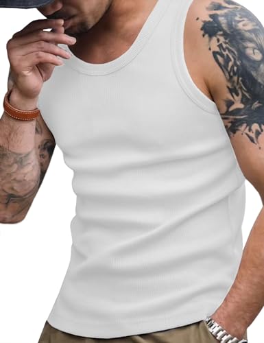 Men's Workout Tank Tops Ribbed Gym Sleeveless Dry Fit Bodybuilding Shirts Fitness Athletic Muscle Tee