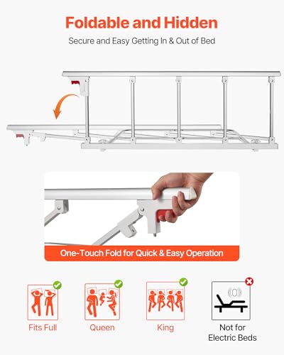 VEVOR Faltbares Bettgitter für Senioren, 122 cm Bettschutzgitter mit Befestigungsgurt, Rausfallschutz, Handschutzgriff, Kantenschutz passend für King-Size-, Queen-Size-, Full-Size- und Twin-Betten