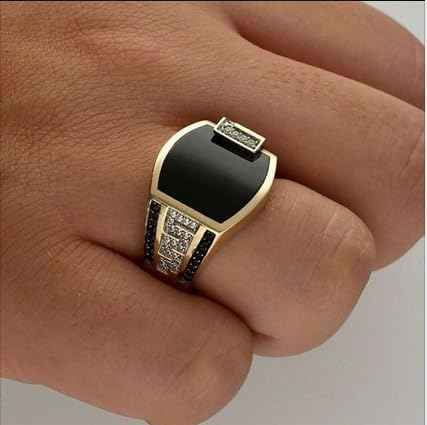Fashion 925 Sterling Silver Men's Mirror Black Stone Ring Black Onyx Ring for Men,Men Domineering Full of Diamond Personality Ring Shiny Full Diamond Black Gemstone Ring Size 10