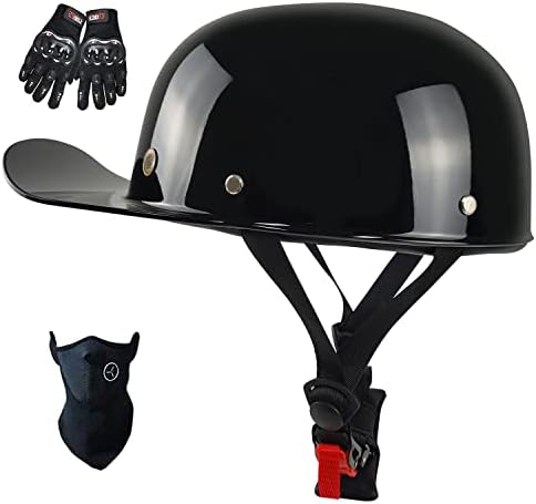 Baseball Cap Motorcycle Helmet,DOT Approved Vintage Open Face Unisex-Adult Half Helmets for Scooter Moped Cap Street Cruiser (Bright Black, Medium)