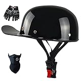 Baseball Cap Motorcycle Helmet,DOT Approved Vintage Open Face Unisex-Adult Half Helmets for Scooter Moped Cap Street Cruiser (Medium, Bright Black)