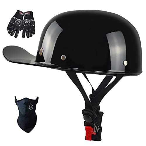 Baseball Cap Motorcycle Helmet,DOT Approved Vintage Open Face Unisex-Adult Half Helmets for Scooter Moped Cap Street Cruiser (Medium, Bright Black) by sanhai - Used condition - US$33.99