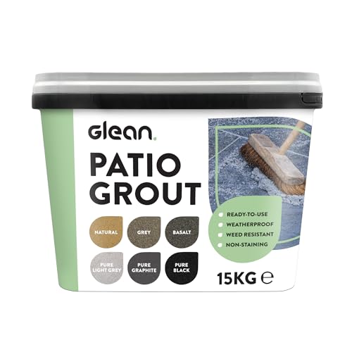 GLEAN Patio Grout | GREY | 15kg - 20m² Coverage | Jointing Compound | Brush in Patio Grout for Paving Patios & Block Paving | Self Setting All Weather Application | Ready Mixed