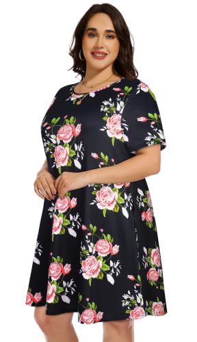 Image of elescat Plus Size Summer Dresses for Women Casual Short Sleeve Pockets Loose Oversized T Shirt Sundress 2026