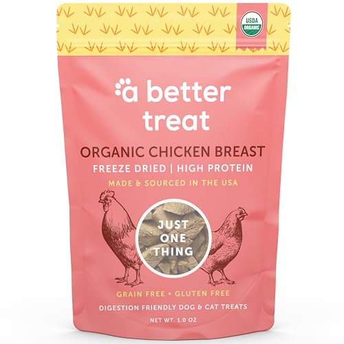 A Better Treat Organic Freeze Dried Chicken Breast Dog Treats Organic Single Ingredient | Natural Healthy High Value | Gluten Free Grain Free High Protein Diabetic Friendly | Made in The USA