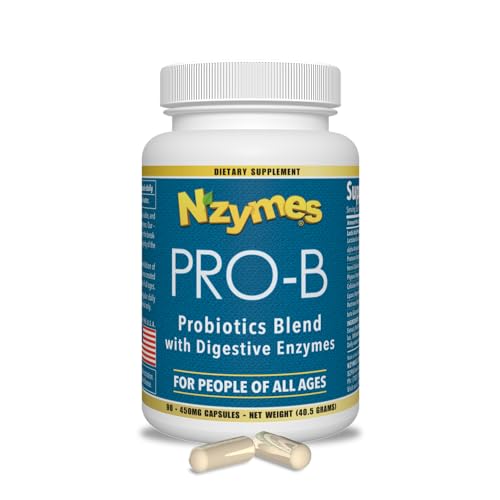 Nzymes® Pro-B Probiotics and Digestive Enzymes for Digestive Balance, Better Digestion, Indigestion, and Constipation (90 Total Caplets) - Made in The USA
