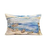 Tlovudori Beach Coastal Nautical Boat Decorative Pillow Cushion Case Cover Watercolor Blue Ocean Sea Sailboat Cotton Linen Throw Pillow Covers Home Sofa Couch Decor Pillow Case 12x20Inch (BC-Boat)