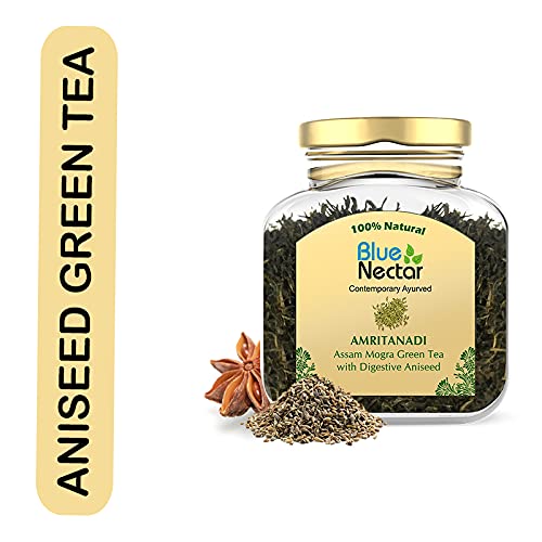 Blue Nectar Assam Mogra Green Tea Loose leaf with Aniseed in Glass Jar(33 cups, 2.29 Oz)