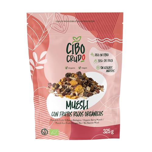 Muesli de Frutos Rojos sin Azucar - 325g. Muesli con Copos de Avena y Centeno con Frutos Secos y...