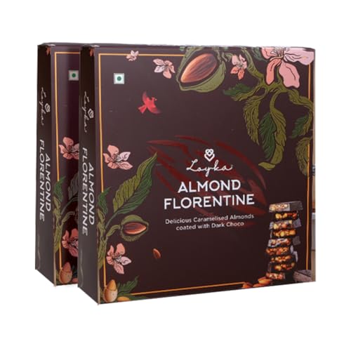 Image of LOYKA Almond Florentine /Chocolate Almond Box - 12 pcsX 2 | Premium Chocolate Gift Hamper | Choco & Nut Dryfruit Delicacy | Caramalised Almonds coated With Dark Choco | Any-time snack,450 G