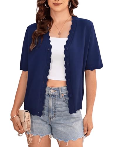 Yekaty Short Sleeve Sweater for Women Lightweight Navy Knit Cardigan Summer Button Shrug Spring Tops