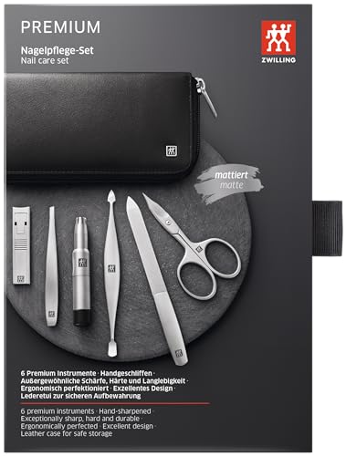 Zwilling Set Manicure, 6 Pezzi, Set Per La Cura Delle Unghie E Pedicure, In Pelle Di Vacchetta Con Cerniera, Con Forbici Per Unghie Compatte, Premium, Nero - 6