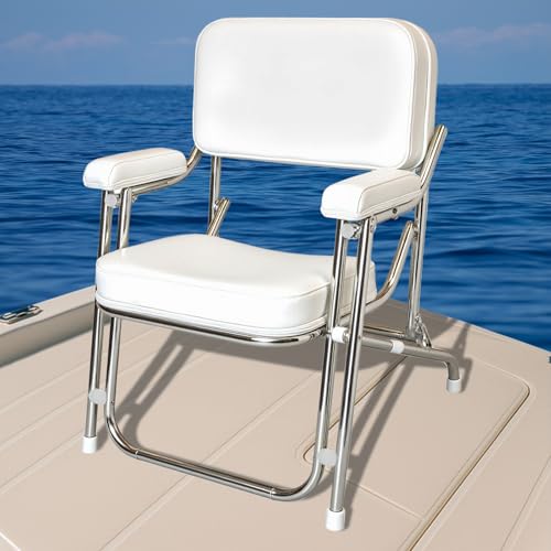 Folding Boat Deck Chair - Marine Grade Fishing Chair with Comfortable Cushioned & Foam Padding for Yachts, Ship and Beach, Portable, 1 Pc