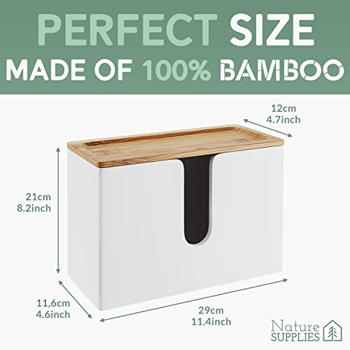 NATURE SUPPLIES Bamboo Paper Towel Dispenser with Removable Top Tray for Bathroom and Kitchen, Wall Mount and Countertop Multifold, C-Fold, Z-Fold, Tri-Fold Hand Towel Holder for Commercial Use, White