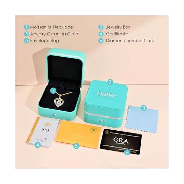 OOBEE Moissanite Heart Necklaces for Women, 1- 4 Carat Moissanite 925 Sterling Silver Gold Plating Fine Women Necklace，Ideal Anniversary Birthday Christmas Valentine Mothers Day Jewelry Gifts for Mom Wife Her Girlfriend - Image 7