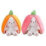 【Bunny In Carrot or Strawberry Pillow】Rabbit Plushies feature an adorable look bunny stuffed animal that can be wrapped in carrots or strawberries, which is so adorable and cuddly that bring out the Easter atmosphere fully