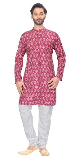 Image of Studio Shringaar Men's Cotton Relaxed Fit Block Printed Knee Length Regular Kurta (M121)