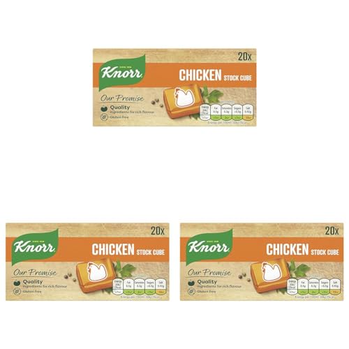 Knorr Chicken Stock Cubes gluten-free to add a rich chicken flavour to your dishes 20x 10 g (Pack of 3)