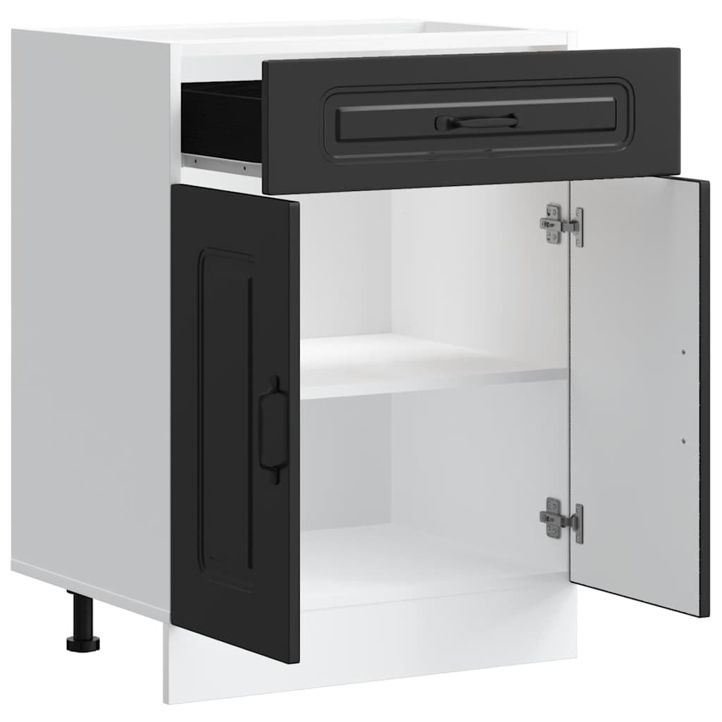 Kalmar Küchenunterschrank, Schwarz, Holzwerkstoff, 60x46x81,5 cm, Verstellbare Füße, Viel Stauraum für Küche, Feuchtigkeitsbeständig, Langlebiges Design für Geschirr und Kochutensilien