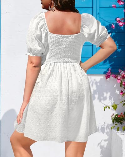 Pinup Fashion Summer Dresses Eyelet - 2025 Casual Puff Sleeve Short Sundress A Line Babydoll Cute Mini Dress2