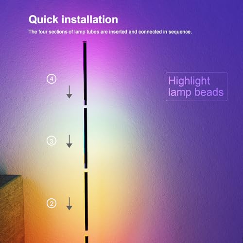 Image of Corner Floor Lamp, 60 inch Smart RGB LED Floor Lamp with App and Remote Control, High Brightness LED, 16 Million Colors, Music Sync, Setting