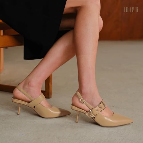 IDIFU IN3 Kitten Heels Slingback Closed Pointed Toe Low Pumps Dress Shoes for Women Bride Ladies Guest Comfortable Dressy Formal Cute Wedding Office Work Business Buckle Heels Pumps3